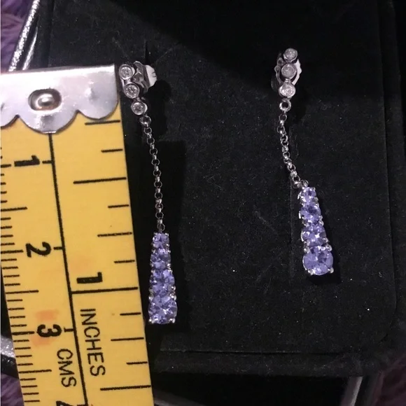 Vintage 10K White Gold Tanzanite & Diamond Accent Dangle Earrings - Picture 7 of 12